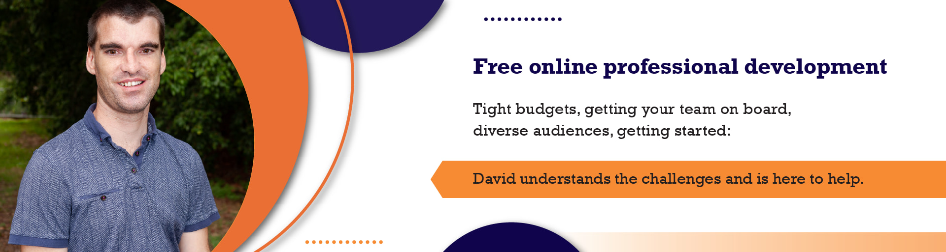 Free online professional development. Tight budgets, getting your team on board, diverse audiences, getting started: David understands the challenges and is  here to help.